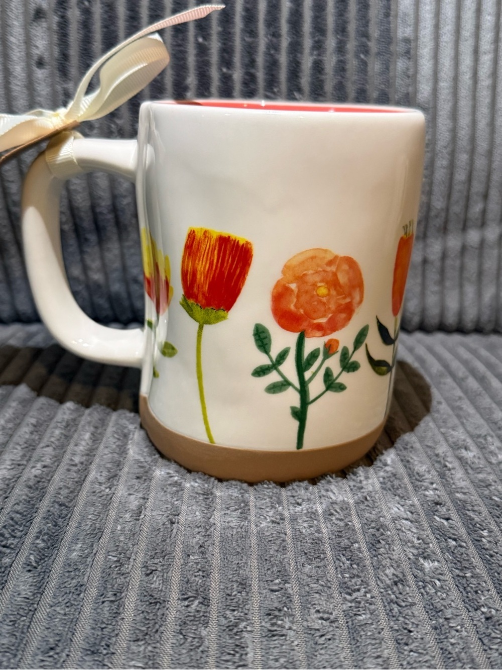 Rae Dunn ‘Hello Sunshine’ Floral Ceramic Mug - Coral Interior - Picture 2 of 5